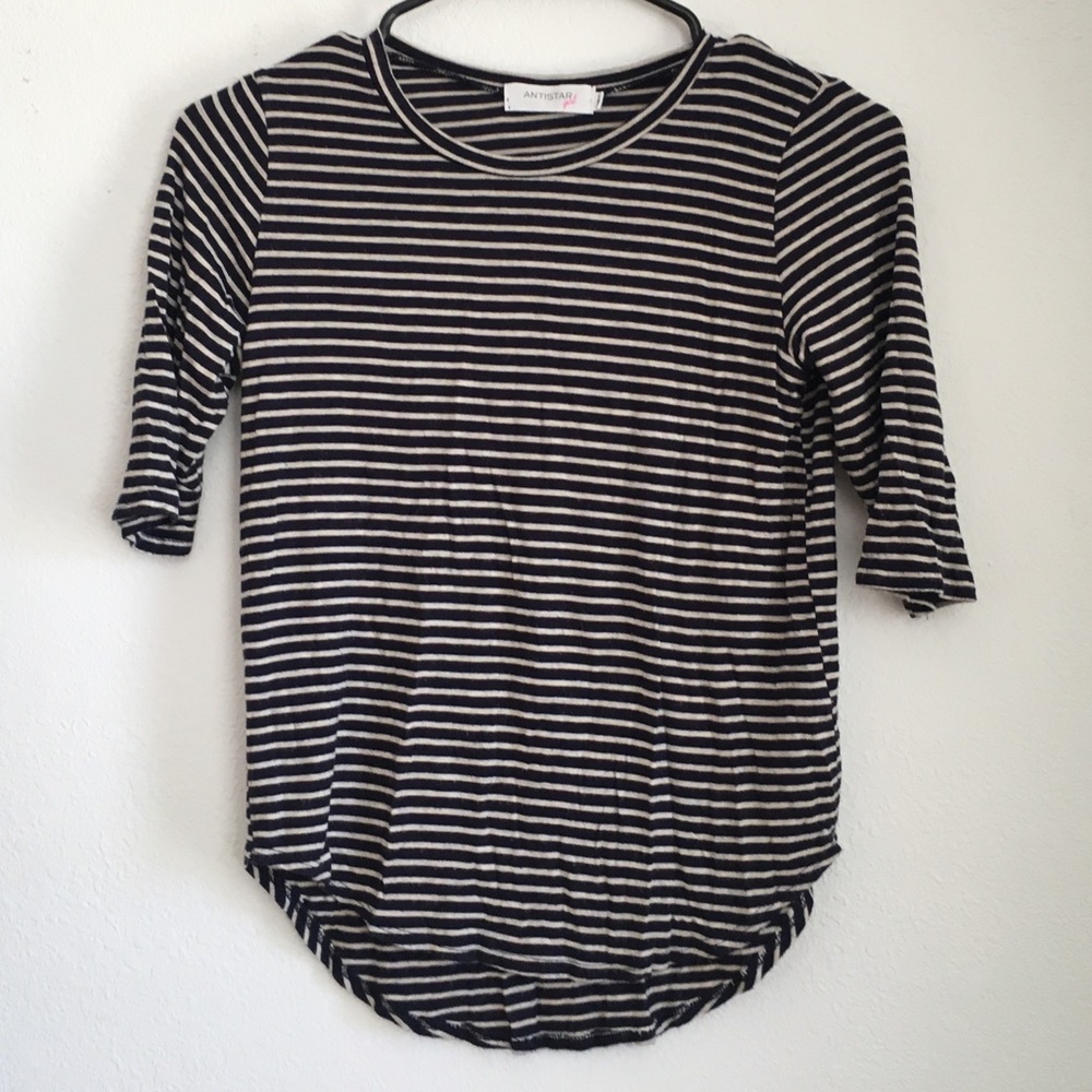 Quarter sleeved navy blue and white striped shirt